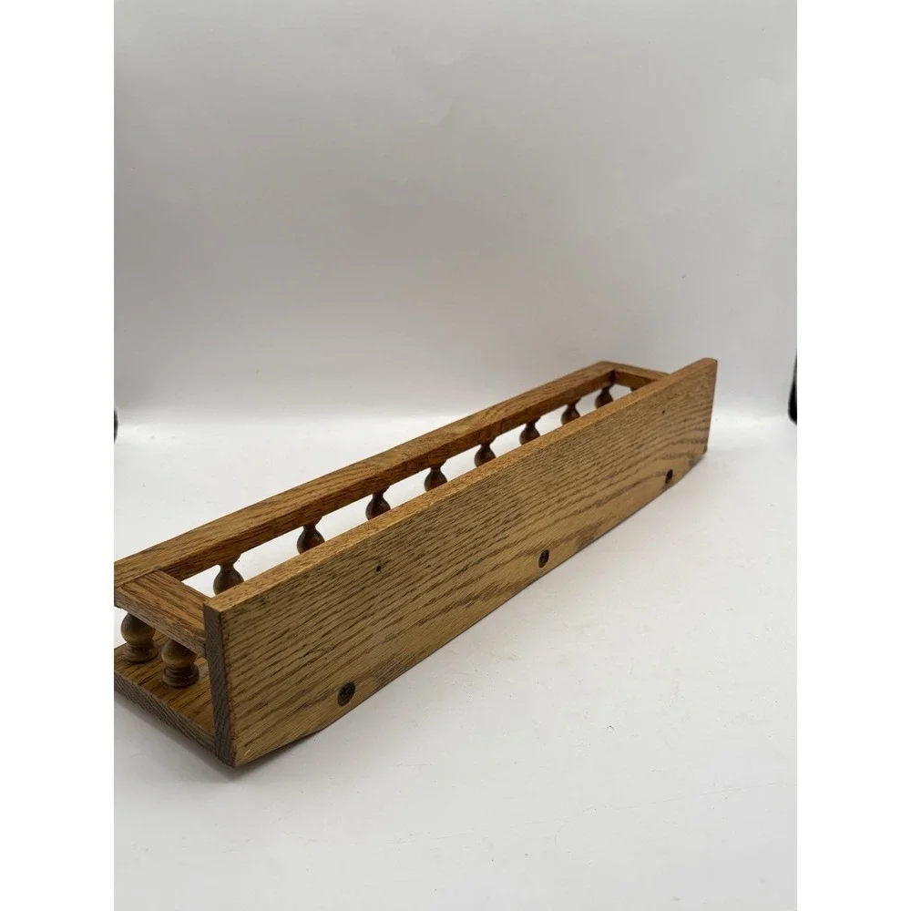 Vintage Spindle Rail Solid Oak Wood Wall Mounted Shelf 16